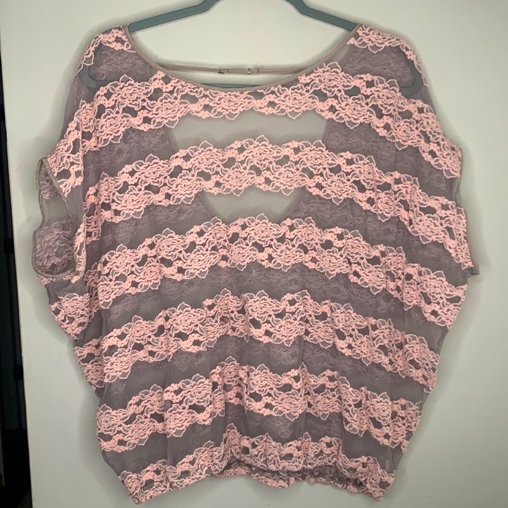 Free People Pink Lace Stripe Tunic